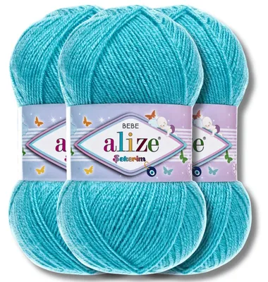 Immagine prodotto di Alize 3x 100g Sekerim Bebe, filato, colore unito, adatto per uncinetto e maglia (Acquamarina - 287)