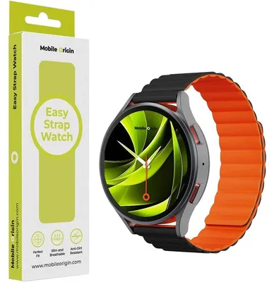 Produktbild von Silikon Armband für Smartwatch mit Magnetverschluss, Quick Release 22 mm, Mobile Origin Easy Strap Magnetic Watch, Orange-Schwarz