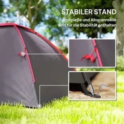 Produktbild von 3-Personen Kuppelzelt, leicht, wasserdicht 2000mm, UV50+, Vorraum, Fenster, Tür, Familienzelt, Grau, Camping