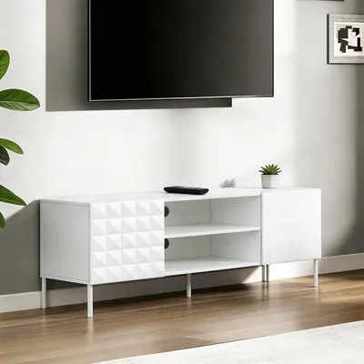 Produktbild von TV-Lowboard mit Diamantmuster, Türen, offenen Fächern und Schubladen, B140 x T40 x H50 cm