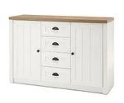 Produktbild von Landhaus Sideboard Wohnzimmer Kommode Provence Typ 53 130x43x88cm Pinie weiß Eiche hell