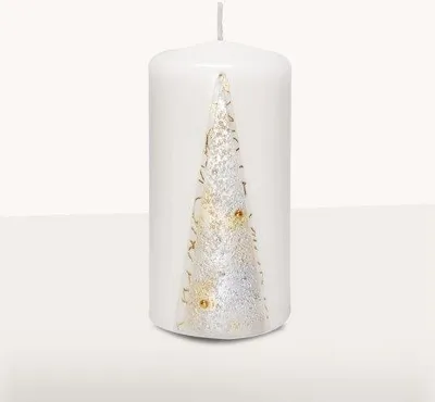 Produktbild von Weihnachtskerze Tannenmotiv weiß-gold 120 x Ø 60 mm