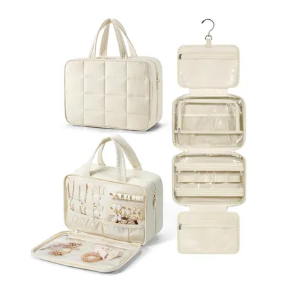 Produktbild von Kulturbeutel zum Aufhängen,Kulturtasche für Damen,Kosmetiktasche Groß,Toilettentasche Damen Reise Schmuck Organizer,Puffy Makeup Cosmetic Organizer