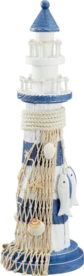 Produktbild von Leuchtturm mit Fischen Muscheln Netz H32cm blau/weiß Deko Maritim Nordsee