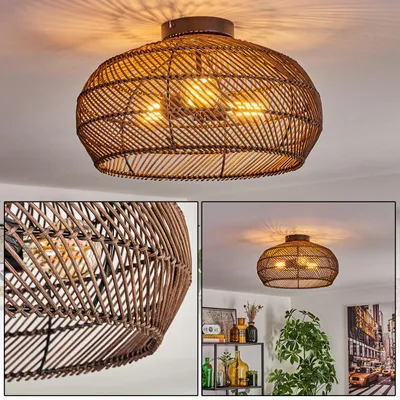 Produktbild von Chadid moderne Deckenlampe aus Metall/Rattan in Schwarz/Dunkelbraun