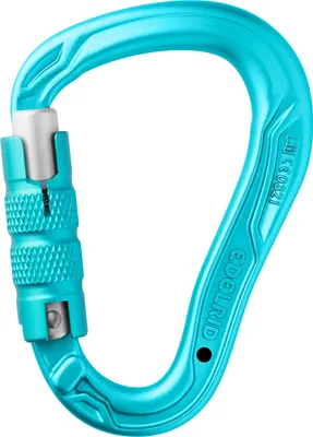 HMS Bullet Triple RFID Karabiner von Edelrid in Türkis mit Sicherheitsmechanismus.