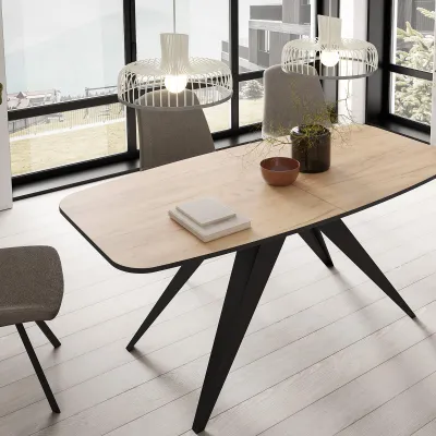 Image de Table à rallonges FLER, style loft, moderne, scandinave, diamètre : 160/198 cm, couleur : chêne Craft Golden/noir
