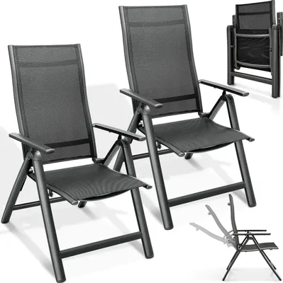 Produktbild von tillvex Gartenstuhl Premium 2 Stück Anthrazit klappbar aus Aluminium | Hochlehner mit Armlehnen | Klappstuhl verstellbar | Klappsessel Balkon Garten Terrasse