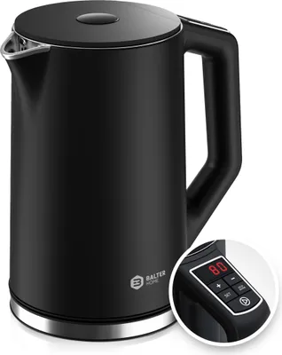 Produktbild von BALTER Edelstahl Wasserkocher mit Temperatureinstellung, 40°C-100°C, Doppelwand, BPA frei, leise & kabellos, Teekocher mit Temperaturwahl, schwarz