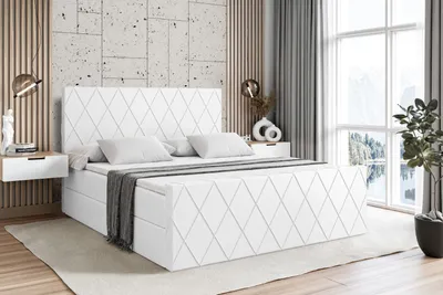 Produktbild von ALTDECOR Boxspringbett mit Fußteil, H4 Matratze und Topper - 160x200 cm - LEPARO-Z - Weiß Kunstleder - Polsterbett mit Bettkasten und Lattenrost, Bett mit Stauraum