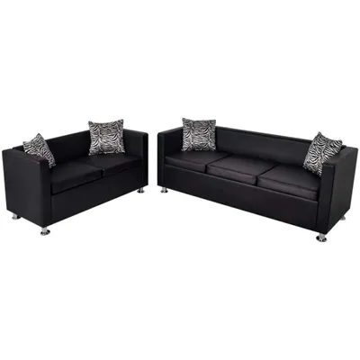Produktbild von Sofa-Set Kunstleder 3-Sitzer und 2-Sitzer Schwarz
