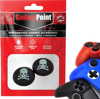 Produktbild von Thumbgrips - Thumb Grips voor PlayStation, PS5, Xbox X/S, One & Switch Pro Controller - Gaming Thumbgrips - Performance Anti-Slip Thumbsticks - Bescherming Accessoires - Skelet - Zwart met Blauw -
