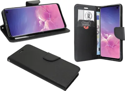 Produktbild von Buch Tasche "Fancy" kompatibel mit SAMSUNG GALAXY S10 (G973F) Handy Hülle Etui Brieftasche Schutzhülle mit Standfunktion, Kartenfach Schwarz