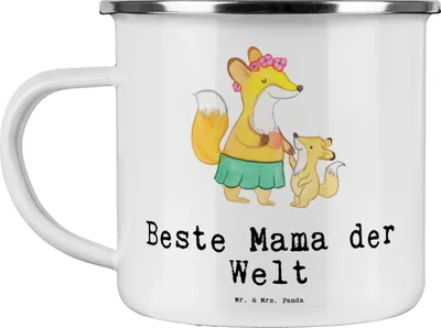 Produktbild von Mr. & Mrs. Panda Teetasse Fuchs Beste Mama der Welt - Weiß - Geschenk, Emaille Becher, Teebecher, Pott, Dankeschön, Haferl, Mutter, Danke, Tasse, Geschenkidee, Muttertag
