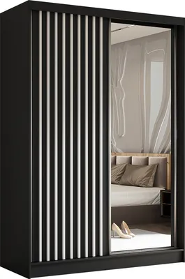 Produktbild von AX LIVING Cabinio Kleiderschrank Schwarz mit Spiegel 150cm Weiß Lamell