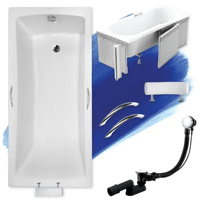 Zdjęcie produktu dla Wanna Akrylowa Zestaw 6w1 Prostokątna 160x70 + Zabudowa Styropianowa + Uchwyty + Czarny Zagłówek, Syfon i Nogi w komplecie | BADLAND OPTIMA PREMIUM