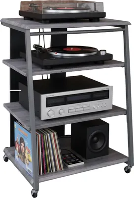 Produktbild von Relaxdays Hifi Rack, 4 Ebenen, für Plattenspieler, Steroanlage, Eisen & MDF, HxBxT: 78x61x52 cm, Multimediaregal, grau