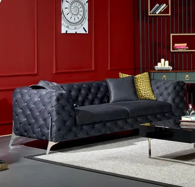 Produktbild von Sofa 3 Sitzer Modern Design Wohnzimmer Luxus Chesterfield Sofa Schwarz Textil