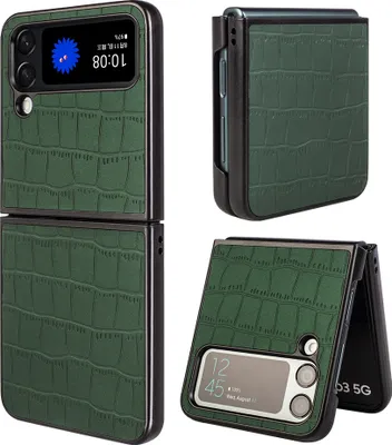 Produktbild von Für Samsung Galaxy Z Flip4 Design Crocodile Texture Grün Hülle Schutz Hart Cover