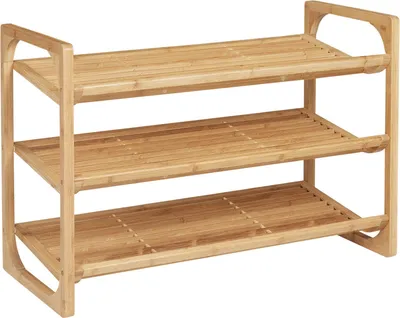 Zdjęcie produktu dla Stojak Na Buty Stojak Na Buty Stojak Na Buty Z 3 Poziomami I Uchwytem Na Maks. 9 Par Butów Organizer Na Buty Bambus 76 X 33 X 51 Cm Naturalny