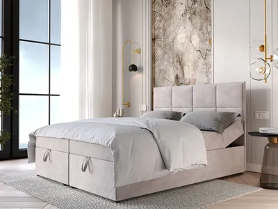 Obrázok produktu pre Čalúnená boxspringová posteľ 140x200 RAHIFA - svetlo šedá