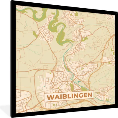 Produktbild von MuchoWow® Gerahmtes Poster Waiblingen - Karte - Vintage - Stadtplan 40x40 cm - Poster mit Schwarzem Bilderrahmen Wandposter Rahmen Foto Bilder - Mit Rahmen - Wanddekoration Schlafzimmer