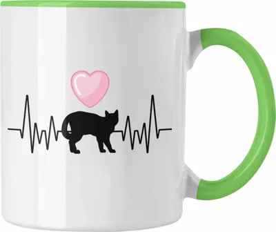 Produktbild von Trendation - Katze Herzschlag Tasse Geschenk für Katzen-Mama Hobby Geschenkidee (Grün)