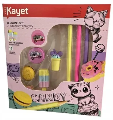 Produktbild von Kayet Zeichenset Candy 10-teilig mit Stiften und Radierern