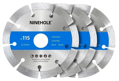 Productafbeelding van 3 diamantschijven, 115 mm, universeel, geschikt voor beton, graniet, steen, baksteen, metselwerk, bouwmaterialen, met een boorgat van 22,23 mm