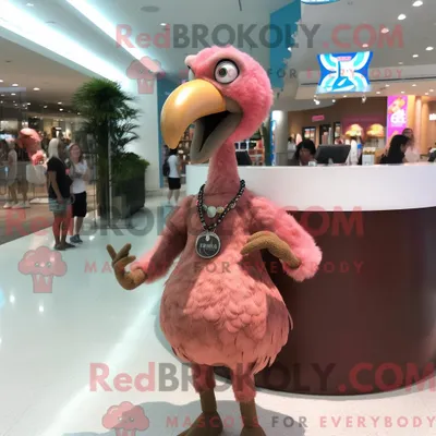 Produktbild von Brauner REDBROKOLY Flamingo Maskottchen Kostüm Charakter gekleidet in einem A-Linien-Kleid und Armbanduhren