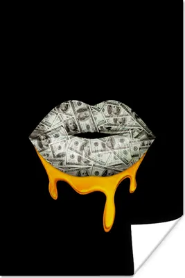 Produktbild von MuchoWow® Poster Lippen - Geld - Schwarz und Weiß 60x90 cm - Wanddekoration