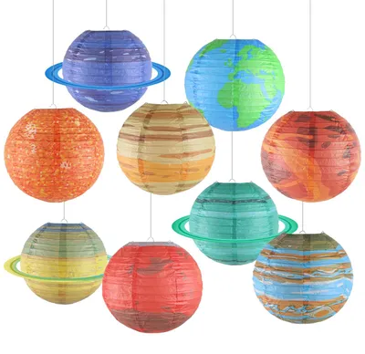 9er-Set Papierlampions Planeten 25 cm Weltraum-Deko