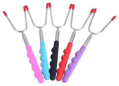 Image de 5 pièces brochettes télescopiques pour barbecue, guimauves, hot-dogs, fourchettes, bâtons à rôtir, camping