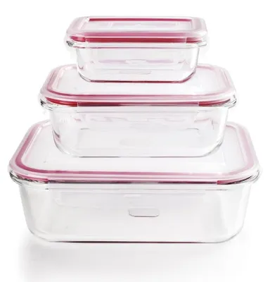 3er-Set quadratische Glasteller, luftdicht, Küchenorganisation