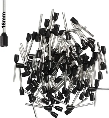 Produktbild von Afeld Elektro Aderendhülsen 1,50mm² schwarz isoliert Hülsenlänge 18mm Gesamtlänge 25,2mm 100 Stück für fein- und feinstdrähtige Leiter
