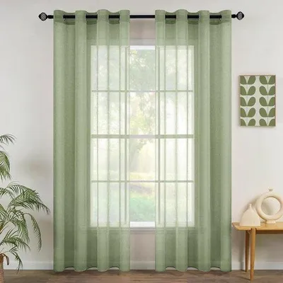 Productafbeelding van Voile Gordijnen - Transparante Panelen - Woonkamer Decoratie - Rimpelvouw Design - 140 x 215 cm - Saliegroen