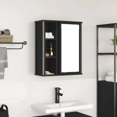Produktbild von Bad-Wandschrank mit Spiegel Schwarz Eichen-Optik 50x21x60 cm, Badezimmerschränke DesignMöbel