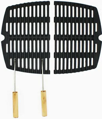 Produktbild von 2-teiliger Gusseisen Grillrost für Weber Q 300 / 3000 + 2 Griffe