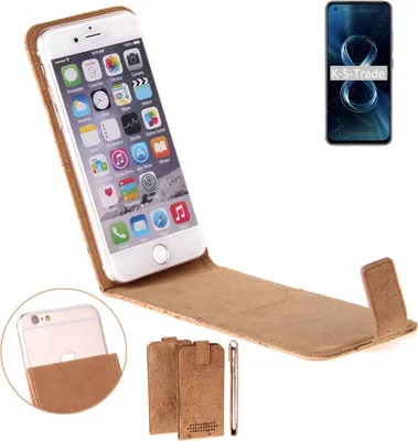 Produktbild von K-S-Trade Handyhülle kompatibel mit Asus Zenfone 8 Kork Hülle Flipstyle Case Schutzhülle Kork Case Hülle Flip cover Klapphülle Klapp, braun 1x