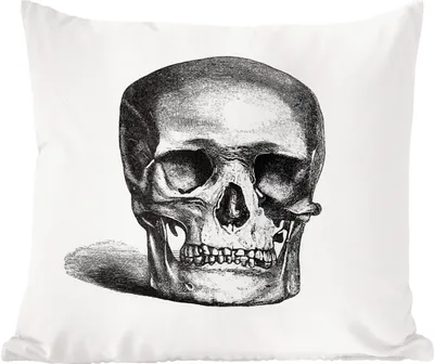 Produktbild von MuchoWow® Zierkissen Sofakissen Wohnzimmer Dekokissen 45x45 cm Vintage - Totenkopf - Schwarz - Weiß - Schlafpolster - Polster für das Sofa