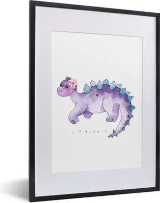 Produktbild von MuchoWow® Gerahmtes Poster Dinosaurier - Kinderzimmer - Zitat - Mädchen - Kinder - Rosa - Kind 30x40 cm - Poster mit Schwarzem Bilderrahmen Wandposter Rahmen Foto Bilder - Wandposter Schlafzimmer