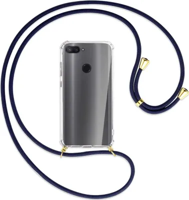 Produktbild von Handykette Backcover-Schutzhülle mit Band (Metall goldfarben) für Xiaomi Mi 8 Lite - dunkelblau