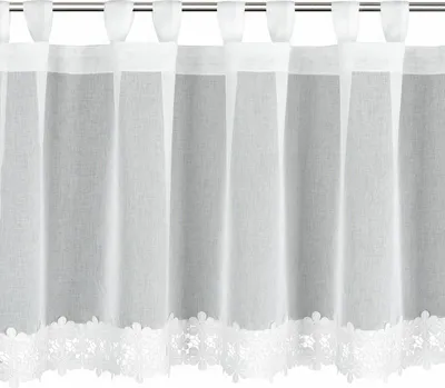 Produktbild von EUROFIRANY | Gardine - KAJA - 150x70 cm - Weiß - Elegante Fensterdekoration - Blütenmuster, Halbtransparent