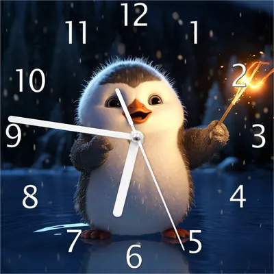 Produktbild von Wallario Design Wanduhr Süßer Pinguin aus Echtglas, Größe 20 x 20 cm