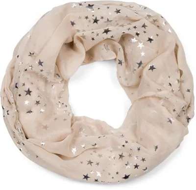 Produktbild von styleBREAKER Damen Loop Schal mit Metallic Sterne Print | Glitzer Schlauchschal ca. 89 x 75 cm | Leichter Rundschal für Frühjahr & Herbst