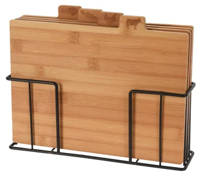 Produktbild von Excellent Houseware 5-tlg. Schneidebrett-Set mit Halter Bambus