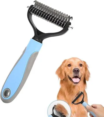 Obrázek produktu pro Kartáč na kočky – pro dlouhosrsté plemena – k odstraňování chuchvalců a podsady – s hřebenem a protiskluzovou rukojetí