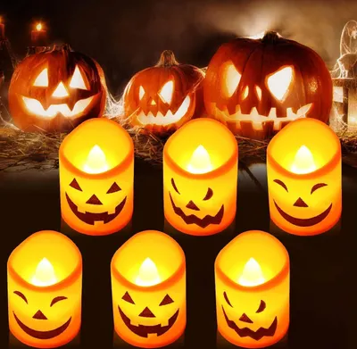 Produktbild von Sonnenschein Lächeln Satz von 6 LED-Kerzen Halloween Dekoration Orange