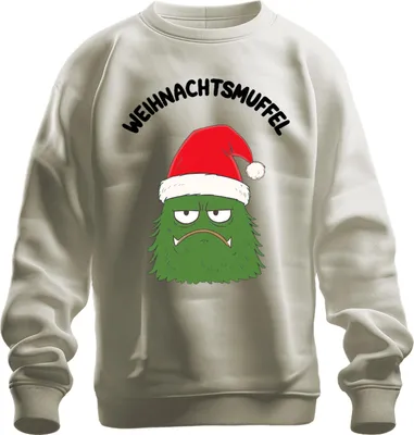 Produktbild von WEIHNACHTSMUFFEL Weihnachtsmonster Nikolausmütze sarkastisch Uni Sweatshirt Pullover, Natur, M