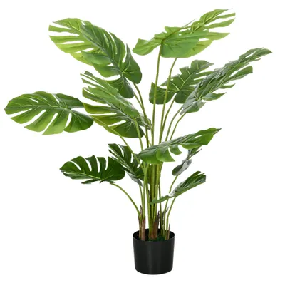 Produktbild von künstliche Pflanze groß, Kunstpflanze Monstera Deliciosa im Topf, Zimmerpflanze Kunststoff, Grün | mit Zementerde | 4,85 kg | 17,5 x 17,5 x 120 cm